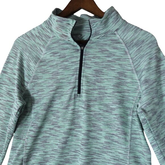 T by Talbots Zip Pullover M SPF 50 Green Striped Athleisure Active Sun Shirt - Picture 1 of 6